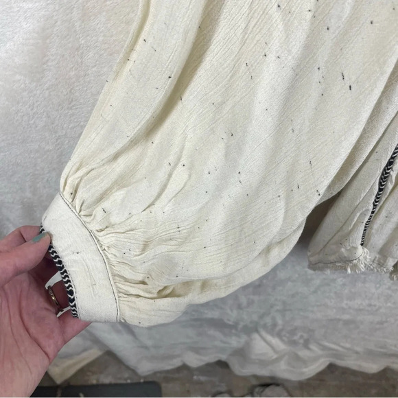 Free People Cyprus top bohemian embroidered pleated gauzy blouse XS hearts - Picture 7 of 13